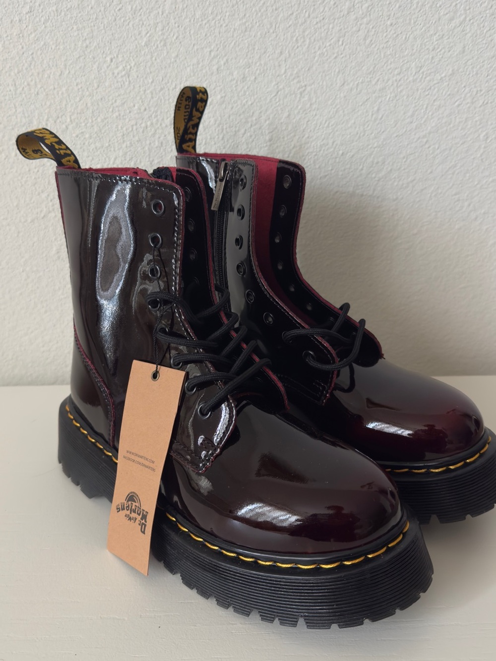 Dr. Martens JADON ARCADIA LEATHER PLATFORM BOOTS CHERRY RED